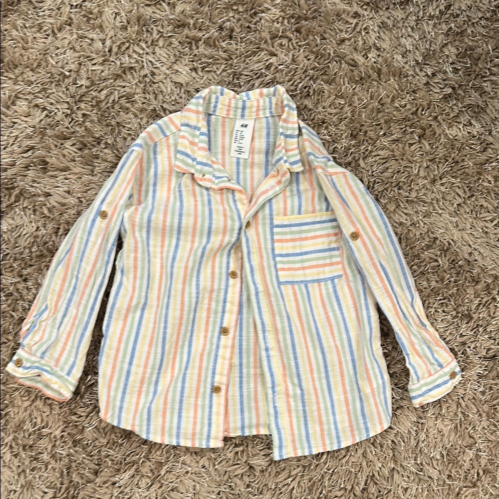 H&M Pastel Multi-Stripe Cotton Button-Down Shirt